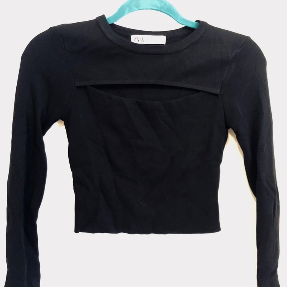 Bust Cut Out Long Sleeve Crop Top